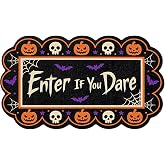 Mindsoft Halloween Doormat, Enter If You Dare Non-Slip PVC Welcome Mat | Funny Halloween Door Mat, 17 x 30 Inch, Pumpkin Skull Bat Carpet, Spooky Front Door Mat, Holiday Entryway for Outdoor Indoor