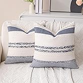 CATOLAT Decorative Boho Navy Blue Pillow Covers Set of 2-20x20 Inch Farmhouse Accent Striped Boho Throw Pillows Neutral Coastal Textured Square Pillowcase for Couch Living Room Bed Sofa, Home Decor