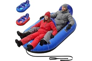 QPAU 2-Person Inflatable Snow Tube with Dual Backrests & Tow Rope, Heavy Duty Canvas-Covered Blow Up Snow Sled with Handles, Fast Inflation Air Valves, Premium Snow Tubes for Kids & Adults