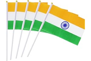 KIND GIRL Hand Held India Flag Indian Flag Stick Flag Mini Flag 50 Pack Round Top National Country Flags, Party Decorations Supplies For Parades,World Cup,Sports Events,International Festival (8.2 "x 5.5")