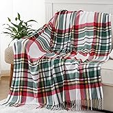 BATTILO HOME Christmas Green Plaid Throw Blanket for Couch Bed, Decorative Red Green Blanket Throw, Buffalo Checkered Plaid Blankets and Throws Farmhouse Style for Home Christmas Decor 50"x60"