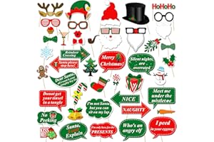 Christmas Photo Booth Props Kit(47Pcs), Konsait DIY Christmas Photo Booth with Stick Funny Xmas Selfie Props Accessories for Adults Kids for Christmas Theme Party Favors Decorations Decor Supplies