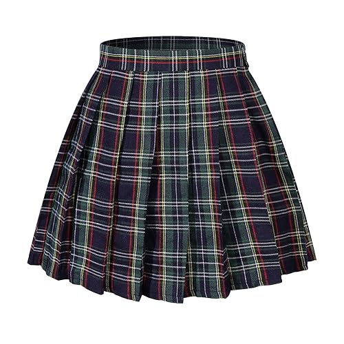 Flared Skirt Green Plaid Skirt 5xl Women`s A-line Pleated Stripe