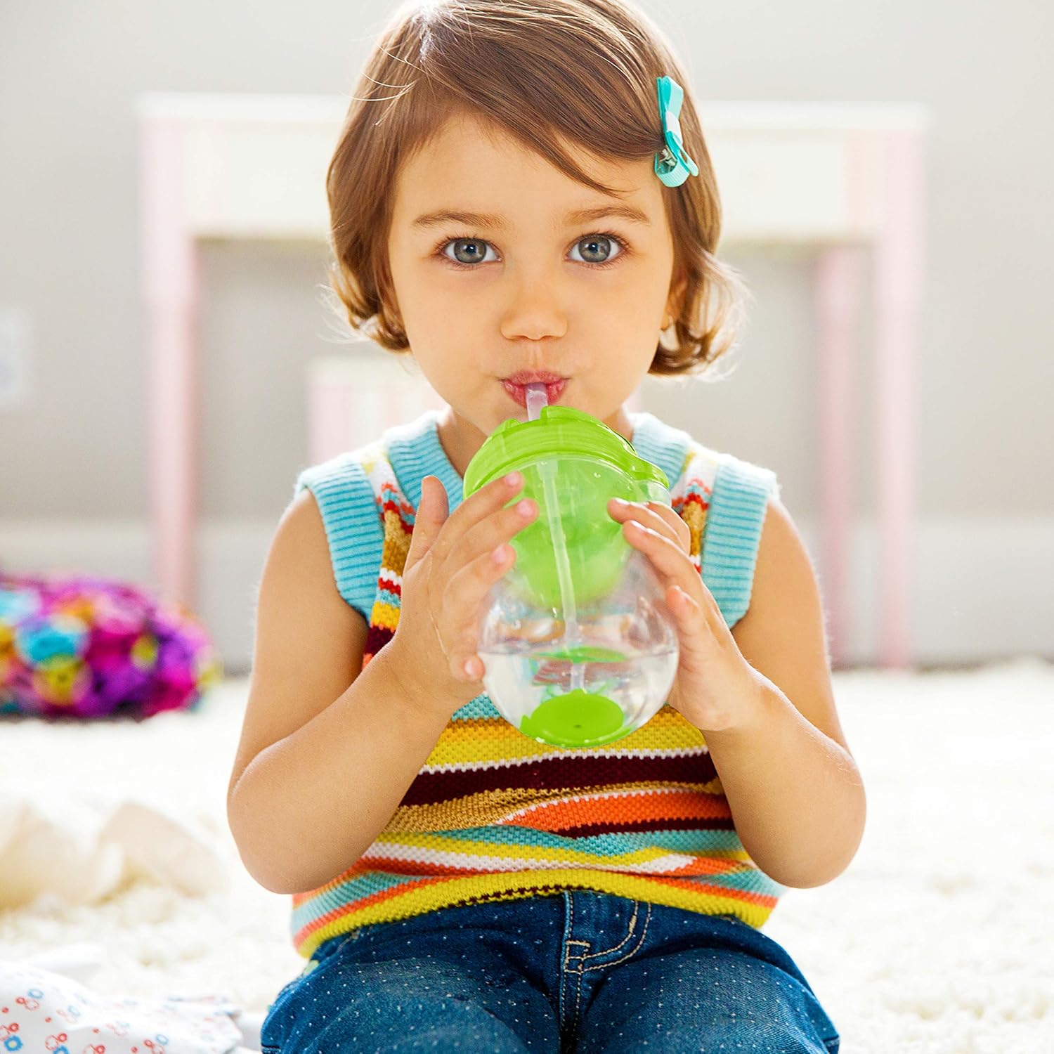Munchkin Any Angle Click Lock Weighted Straw Cup, Blue/Green, 10oz, 2pk : Baby