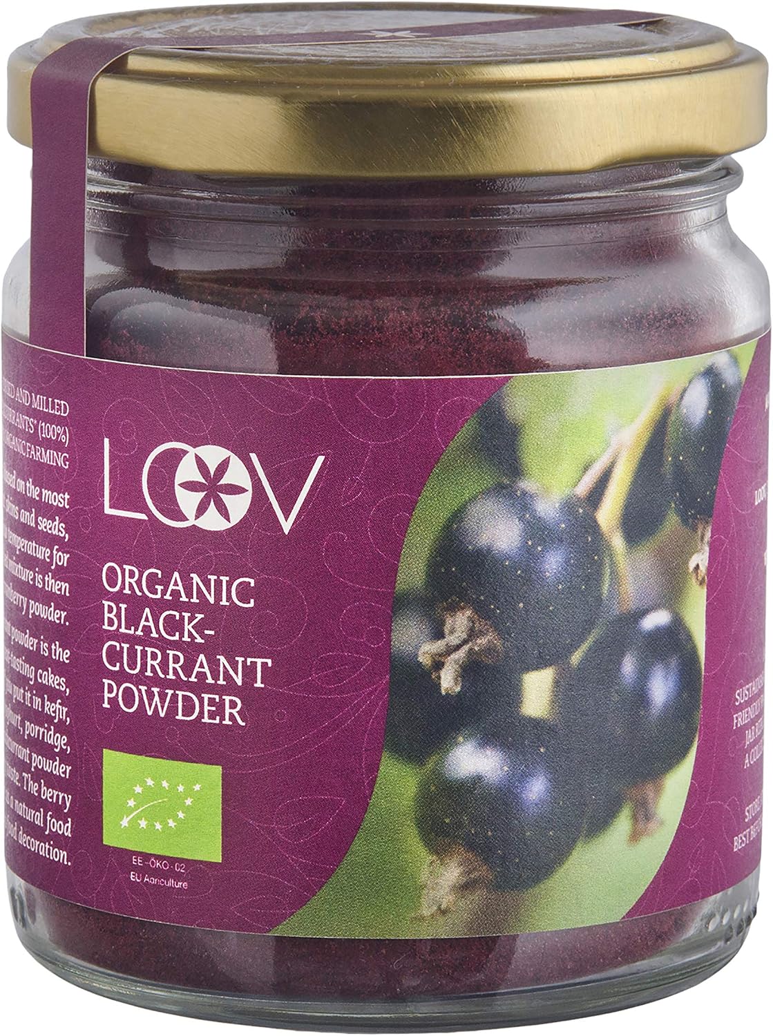 LOOV Organic Blackcurrant Powder (Pomace Powder), 100 g, High in Vitamin C, Made Only from Berry Skins and Seeds