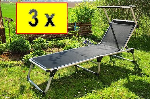 Amazon De Liege 3 X Garten Relaxliege Premium Extrem Bequem Mit Sonnendach 3 X Klappbare Sonnenliege Extrem Wetterfest Tragbar 3x Strandliege Hochwertig Und Stabil Grosse Liegeflache Ca 195 X 62 Cm