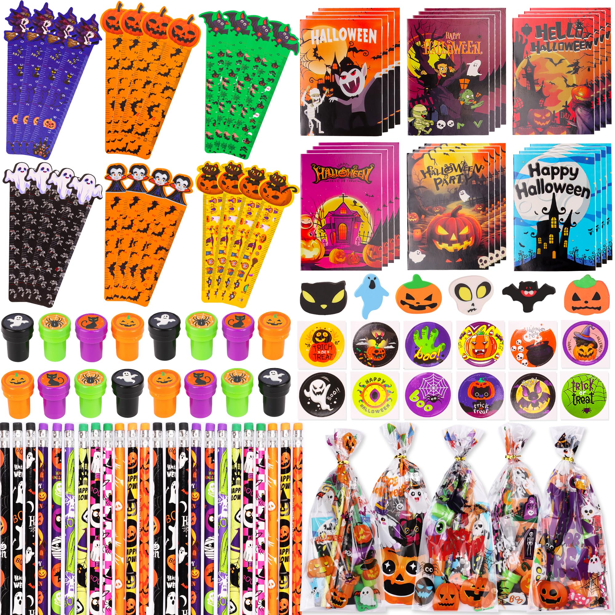 View 1 of 168 PCS Halloween Party Favors for Kids, 24 Pack Halloween Stationery Set Trick or Treat Gifts for Party Supplies Classroom School Reward Prizes Boys Girls Halloween Treats Carnival Goodie Bag Fillers