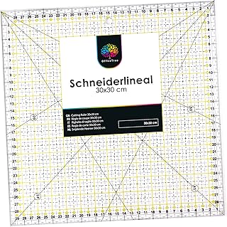 OfficeTree Schneiderlineal - 30 x 30 cm - Patchworklineal Lineal zum Nähen mit exakten Abmessungen und Zuschnitten
