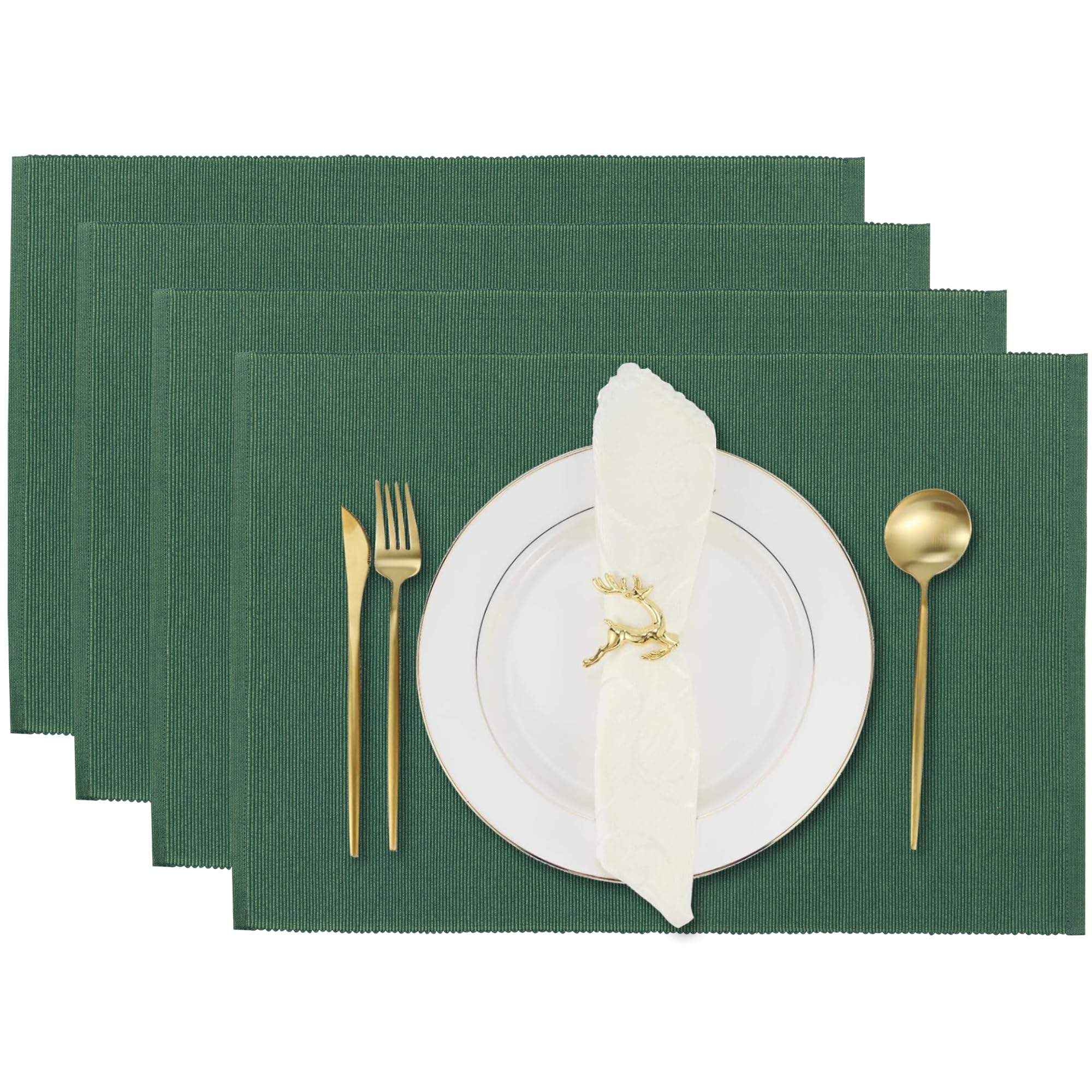 RAJRANG Foliage Green Placemats | Reversible Cotton Dining Table Mats 13x19 Inches Set of 4