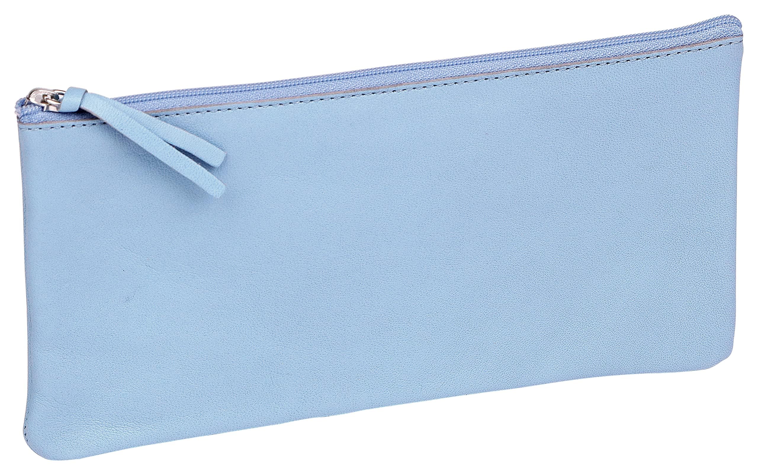 Clairefontaine 410165C - Light Blue - Dimensions: 22x11 cm Genuine Lambskin Flat School Pencil Case - School Supplies - Coloured Pencil Case - Pencil Tray