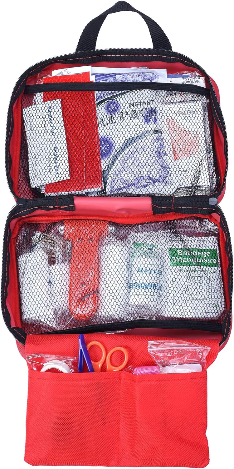 First Aid Kit - 230 Piece - for Car, Home, Travel, Camping, Office or Sports | Red Bag / Reflective Cross, Fully Stocked with Essential Supplies for Emergency and Survival: Health & Personal Care