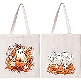 THEYGE Halloween Tote Bag Cute Pumpkin Ghost Canvas Bag Funny Cotton Tote Bag Halloween Bag for Women Reusable Grocery Bag Shopping Bag Shoulder Bag With Pocket