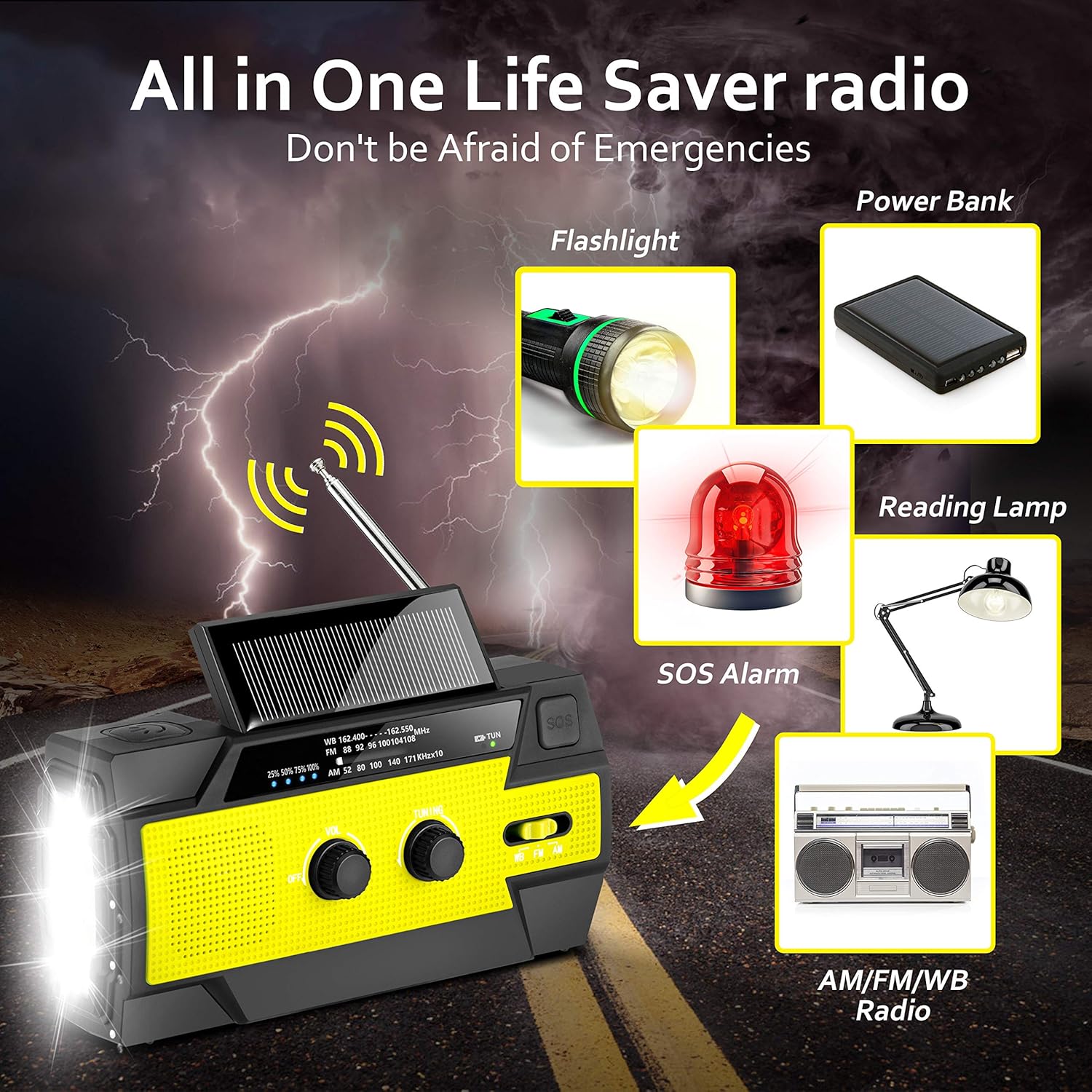 Emergency Flashlight Radio,2020 Upgraded AM/FM/NOAA Weather Solar Crank Radio with 4000 mAh Replaceable Li-ion Battery, Sensor Reading Lamp,3 Modes Flashlight,Phone Charger for Hurricanes, Tornadoes: Electronics