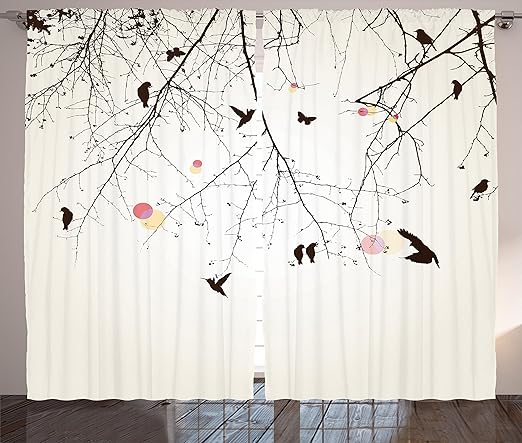 Amazon Com Ambesonne Nature Curtains Tree Branches Birds And