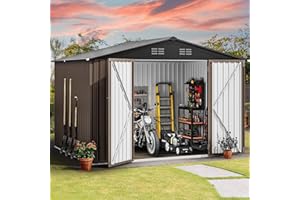 DWVO 10x8FT Large Metal Outdoor Storage Shed, Heavy Duty Tool Storage Sheds House with Lockable Doors & Air Vent for Backyard Patio Lawn to Store Bikes, Garden Tools, Lawnmowers, Brown