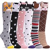 SDBING Kids Girls Knee High Socks Crazy Funny Gift Novelty Soft Cute Animal Dress Long Socks 6 Pairs