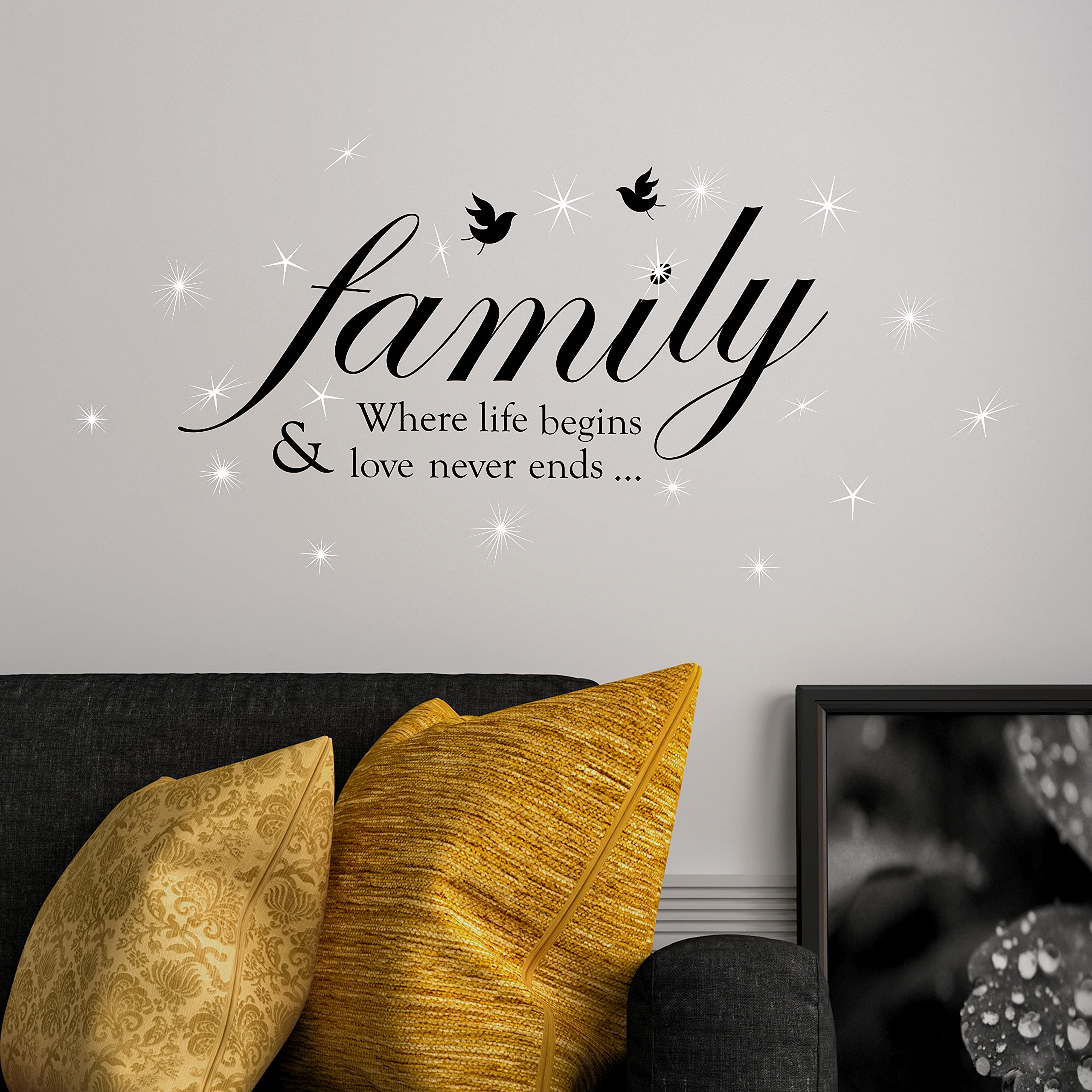 WALPLUS Swarovski Crystals & Family Quotes Wall Stickers Nursery Removable Self-Adhesive Mural Art Decals Vinyl Home Decoration DIY Living Bedroom Decor Wallpaper Family Words Gift Stick on Wall