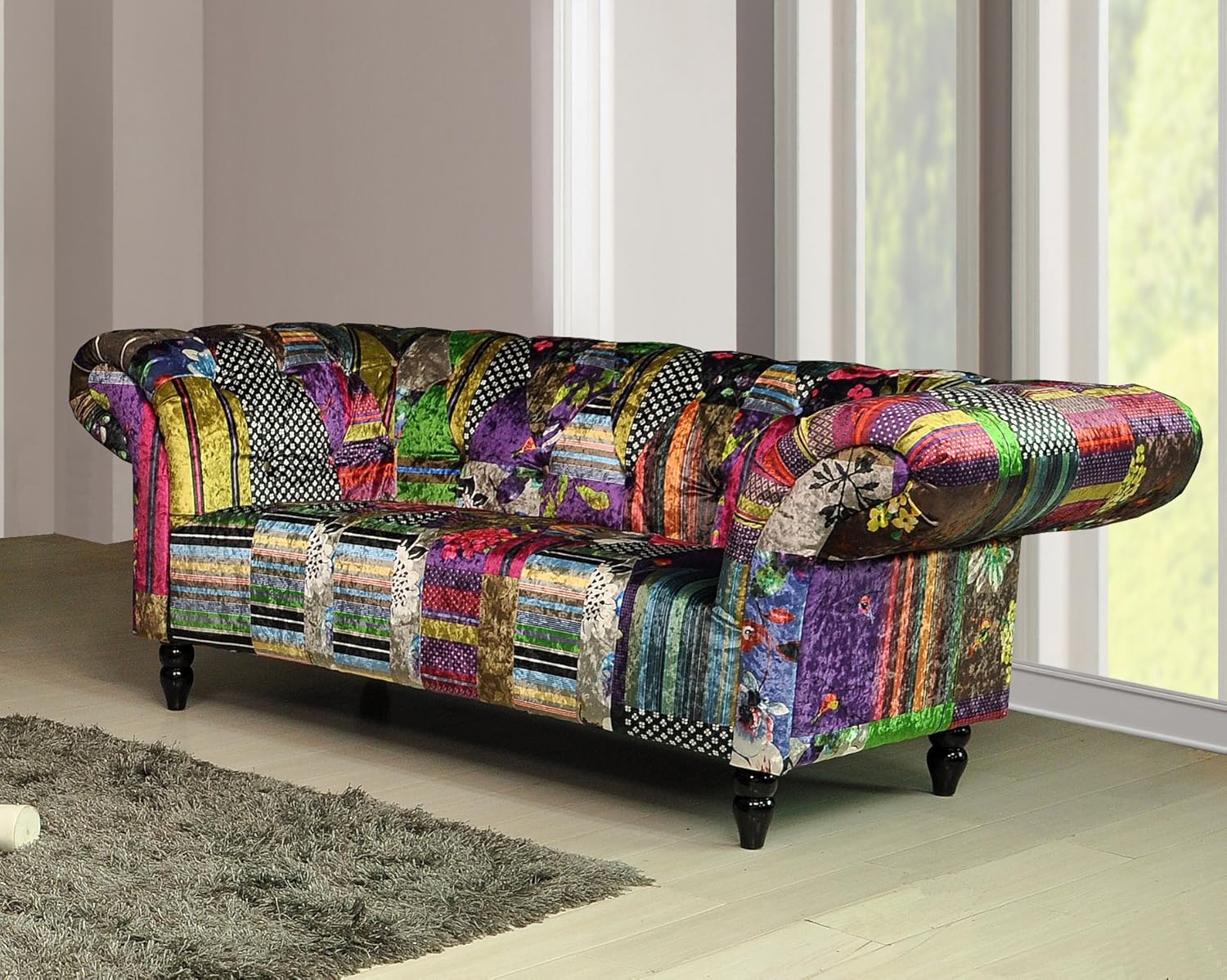 ANNA SCROLL CHESTERFIELD 2 SEATER LUXURY FABRIC PATCHWORK SOFA Amazon
