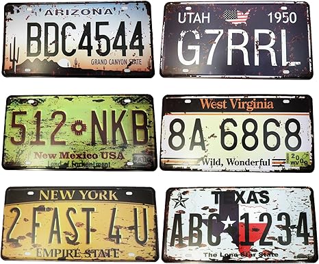 Amazon Co Jp Vieaura アメリカン ナンバープレート 6枚セット ヴィンテージ風 アンティーク レトロ アメリカ 雑貨 インテリア 看板 Type 3 ホーム キッチン