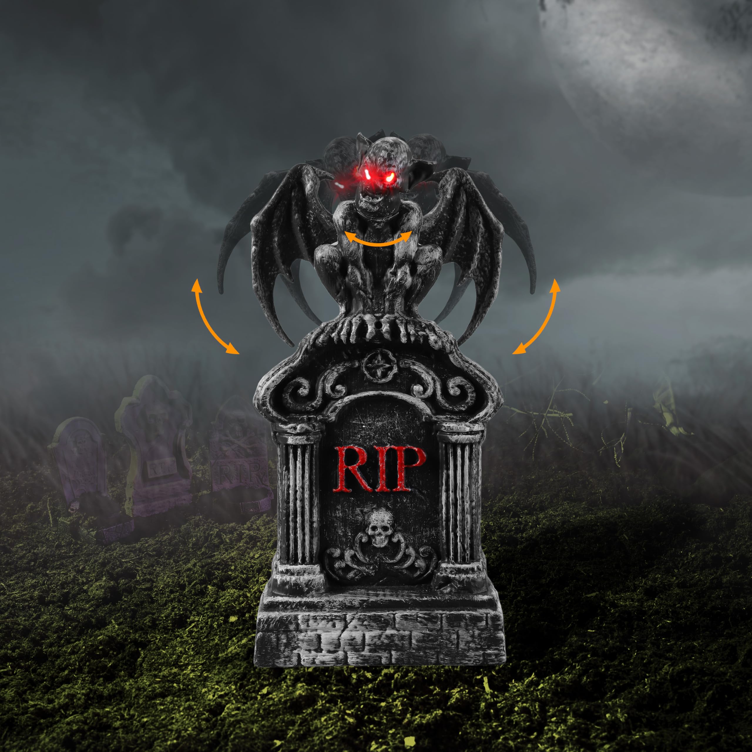 Photo 1 of JOYIN 17” Halloween Animatronic Outdoor Tombstones Decorations, LED Graveyard Gravestone Decorations Animated Decor Outside with Sound Activated, Creepy Voice Motion for Yard Garden Haunted House Lawn