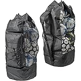 Fitdom Heavy Duty XL Soccer Mesh Equipment Ball Bag w/Adjustable Shoulder Strap Design for Coach. 2 Front Pockets for Sporting Accessories. Best for All Outdoor & Water Gears