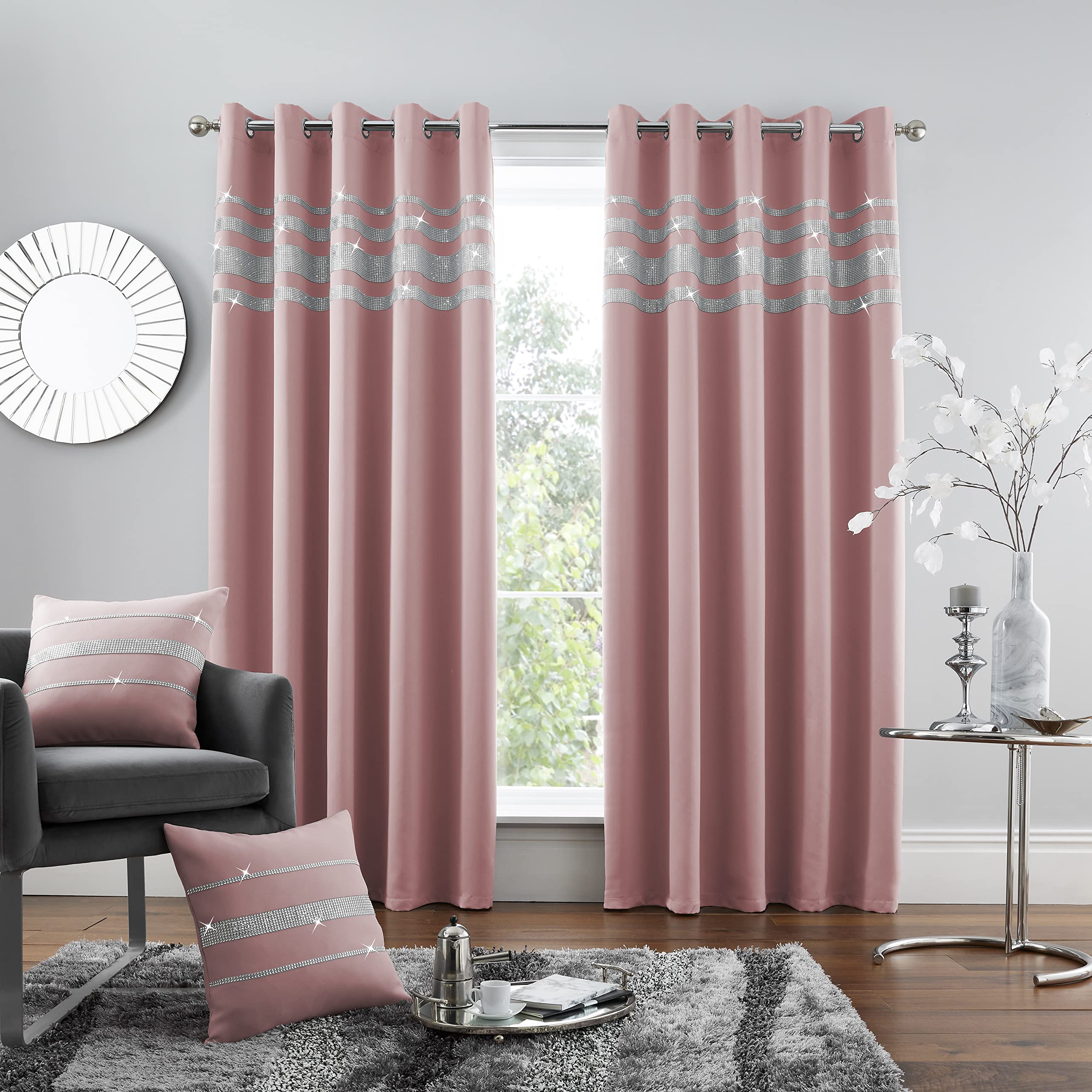 GC GAVENO CAVAILIA Luxury Quality Eyelet Kendal Blackout Curtain, Easy Care Ring Top Living Room Décor, 66x54Cm, Blush-Pink, 100% Polyester, 66x59