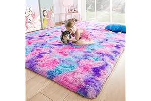 Noahas 5x8 Fluffy Rainbow Rug for Girls Bedroom,Soft Kids Rugs for Room,Shaggy Area Rugs for Living Room,Fuzzy Hot Pink and Purple Bedroom Carpet,Playroom Nursery Rugs,Kawaii Toddler Room Decor