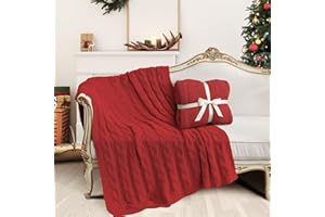 Amélie Home Red Cable Knit Throw Blankets,Microfiber Feather Yarn Plush Soft Warm Throw Cozy Fluffy Blanket for Couch Bed Sofa 50'' x 60''