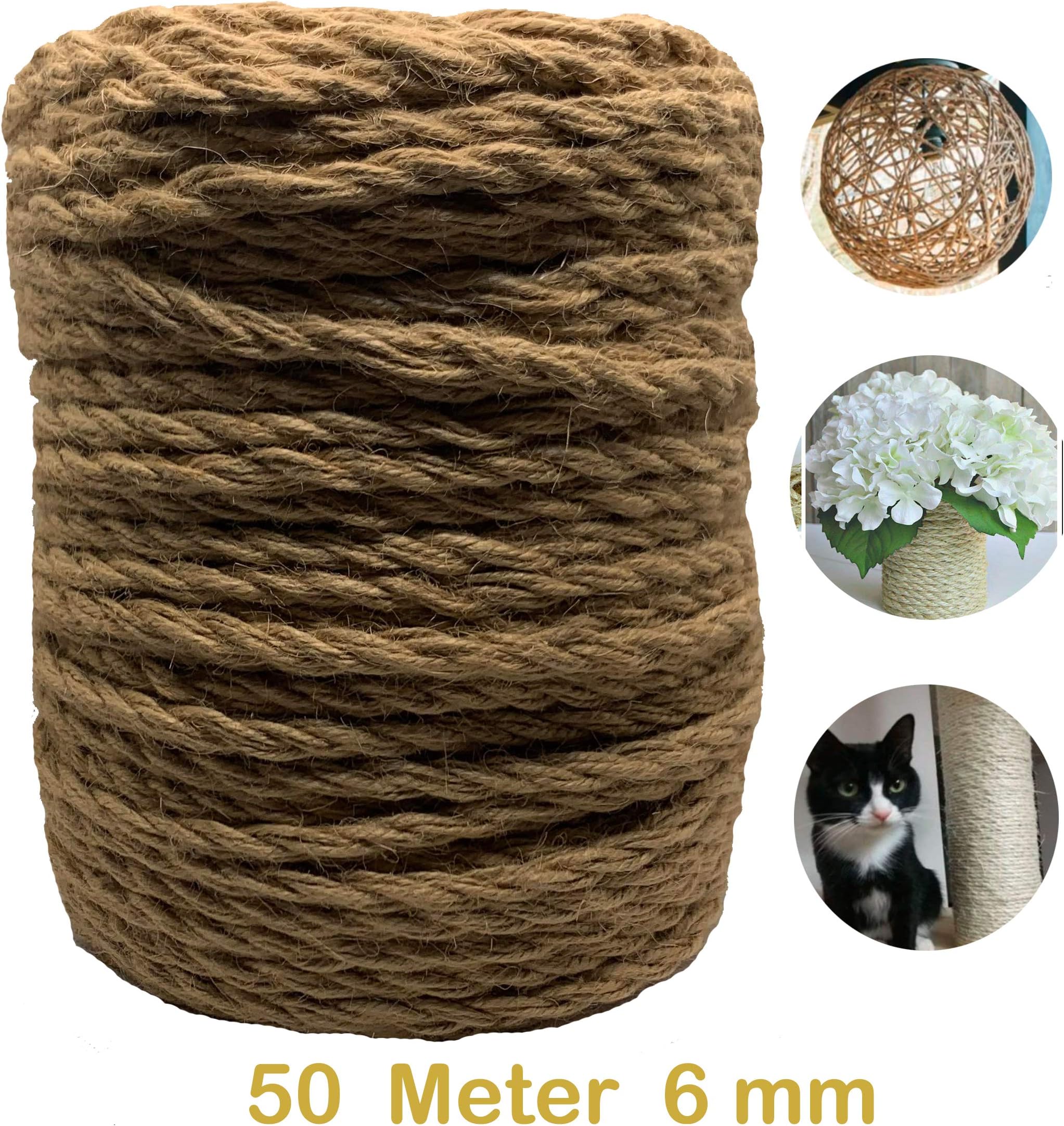 50 Metres 6 mm Garden Twine Jute Cord Yarn Natural Craft Ribbon Package Cord Jute Ribbon Craft Packaging DIY String Decoration Rope