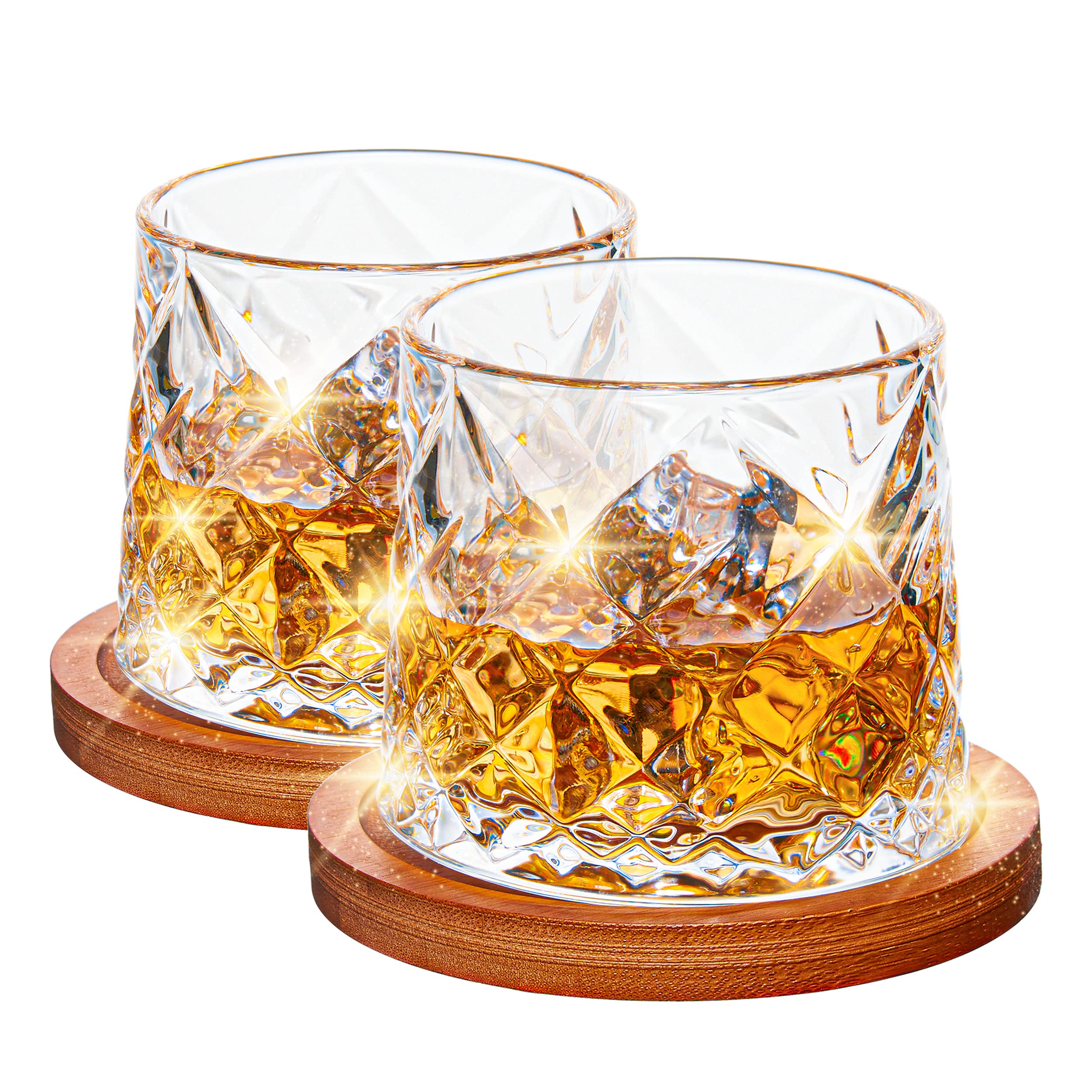 Photo 1 of 10oz Large Spinning Whiskey Glasses set of 2,Rotatable Old Fashioned Glasses,with Bamboo Coasters,Help Relieve Stress, Anxiety,Tension. Christmas Gifts Stocking Stuffers for Men,Husband,Dad,Father