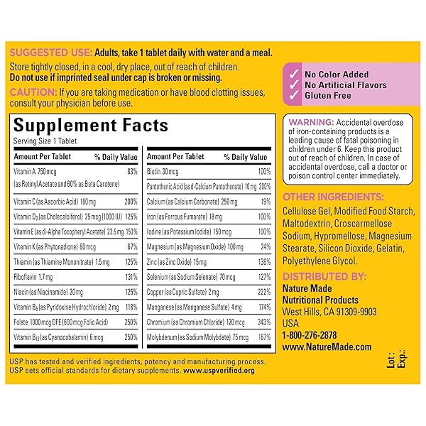 NATURE MADE MULTIVITAMIN FOR HER, DAILY NUTRITIONAL SUPPORT MULTIVITAMIN FOR WOMEN, NATURE MADE WOMENS VITAMINS & MINERALS, 90 TABLETS, 90 DAY SUPPLY