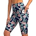 SANTINY Women's High Waisted Swim Shorts with Pockets UPF50+ Long Board Swimming Shorts for Women with Liner