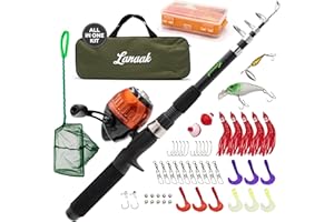 Lanaak Kids Fishing Pole, Kids Portable Telescopic Fishing Rod Set, Tackle Box and Fishing Net Combo Kit, Kids Fishing Gear for Boys and Girls Age 5-10 and Youth