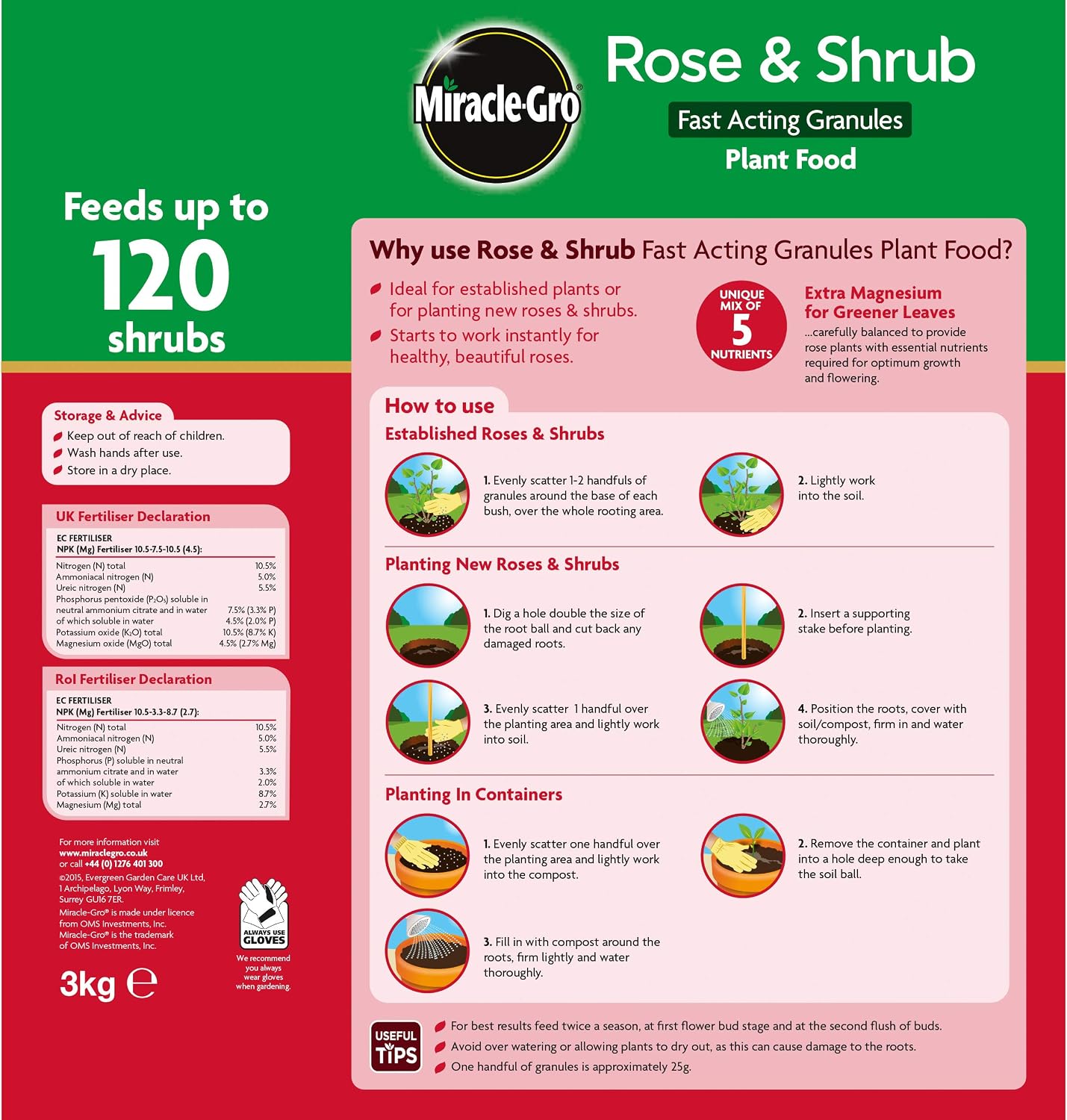 Miracle-Gro Rose and Shrub Fast Acting Granules Plant Food, 3 kg, Brown, 3 kg Carton - Image 3