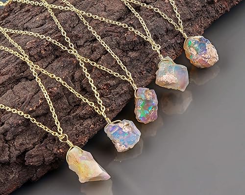 Raw Ethiopian Opal Necklace In 14k Gold Plated 925 Sterling Silver Chain 18 Inch October Birthstone Energy Healing Chakra Wikka Reiki Meditation Raw Crystal Pendant Gift For Mom Amazon Ca Handmade