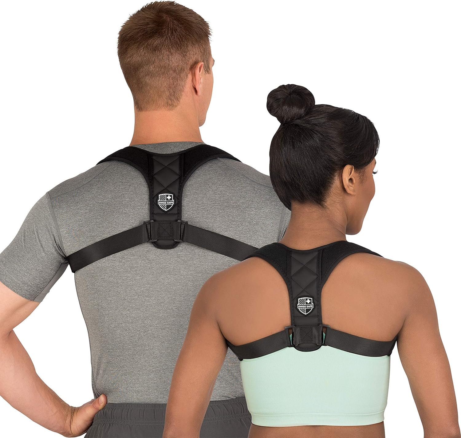 Swiss Safe Posture Corrector for Men/Women - Stylish & Discreet Ergonomic Back Straightener Brace for Proper Posture & Spinal Pain Relief (Black, Small/Medium): Industrial & Scientific