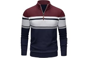TACVASEN Men's Quarter Zip Sweaters Cotton Pullover Sweater Striped Casual Fall Winter Warm Pullover Sweatshirts