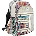 AUNERCART Small Hemp Backpack Traveling Backpack Cotton Stripe Nepali Backpack Himalayan Backpack Small 13" x 11" x 5" Bag