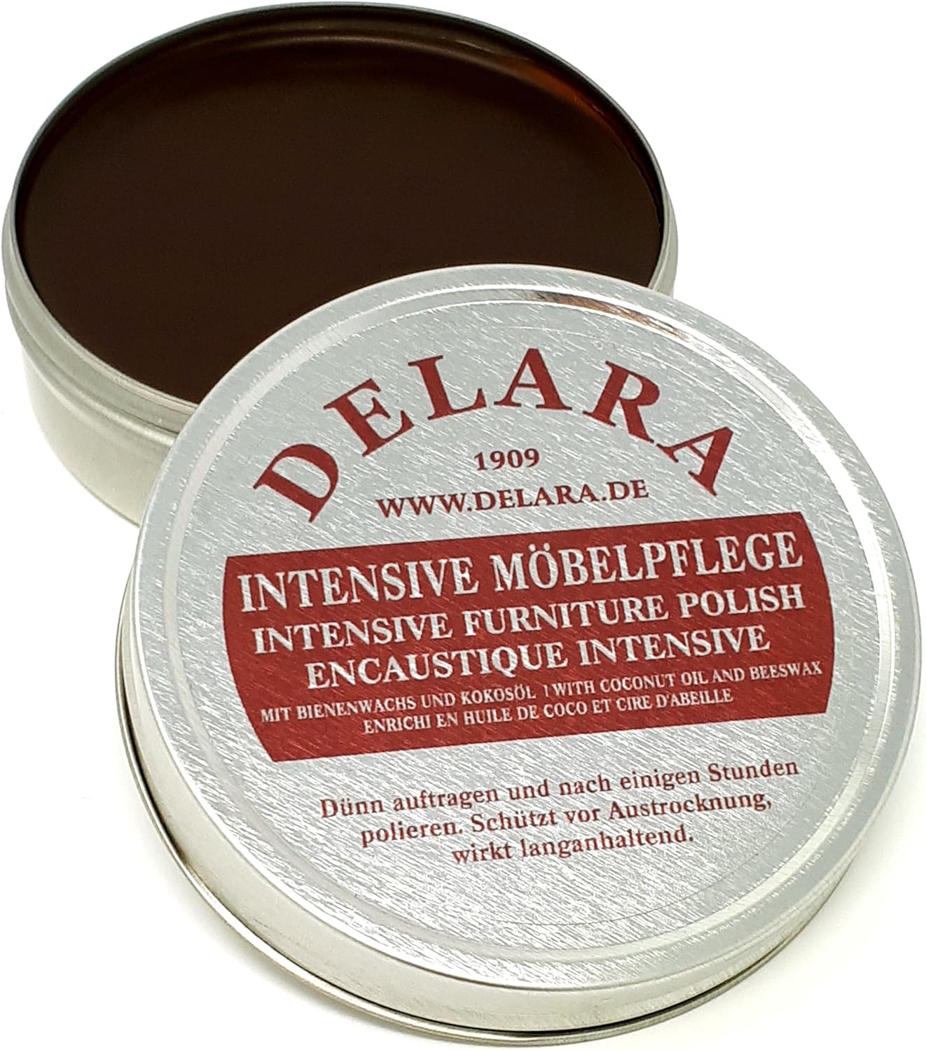 Delara - intensive furniture polish - high quality polish with bees wax and coconut oil - 75 ml, brown, 75 ml (Pack of 1)