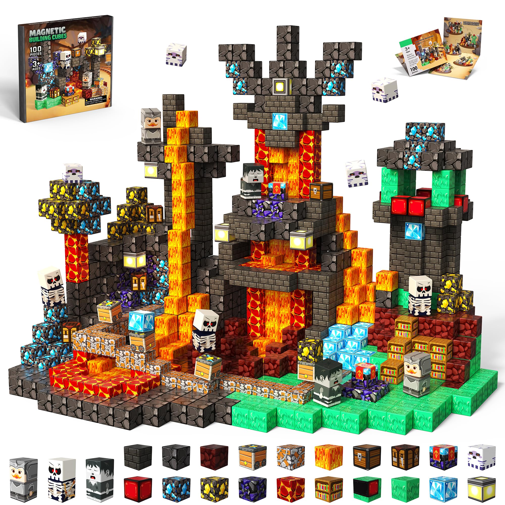 SSAWER Magnetic Blocks, 100PCS Magnetic Building Blocks, Stacking Magnets for Kids, Sensory Toy for STEM Constructions Magnet Blocks for Boys Girls Age 3+, Christmas Birthday Gifts Image