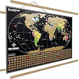 Landmass - Extra Large Scratch Off Map of The World with Frame - Travel World Map Poster Print + Wood Hanger - Countries - Wo