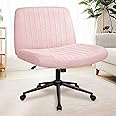 NEO CHAIR Criss Cross Chair with Wheels Fabric Comfy Cross Legged Dual-Purpose Computer Desk Chair Armless Swivel Height Adjustable Task Wide Seat for Home Office Bedroom Vanity (Pink)