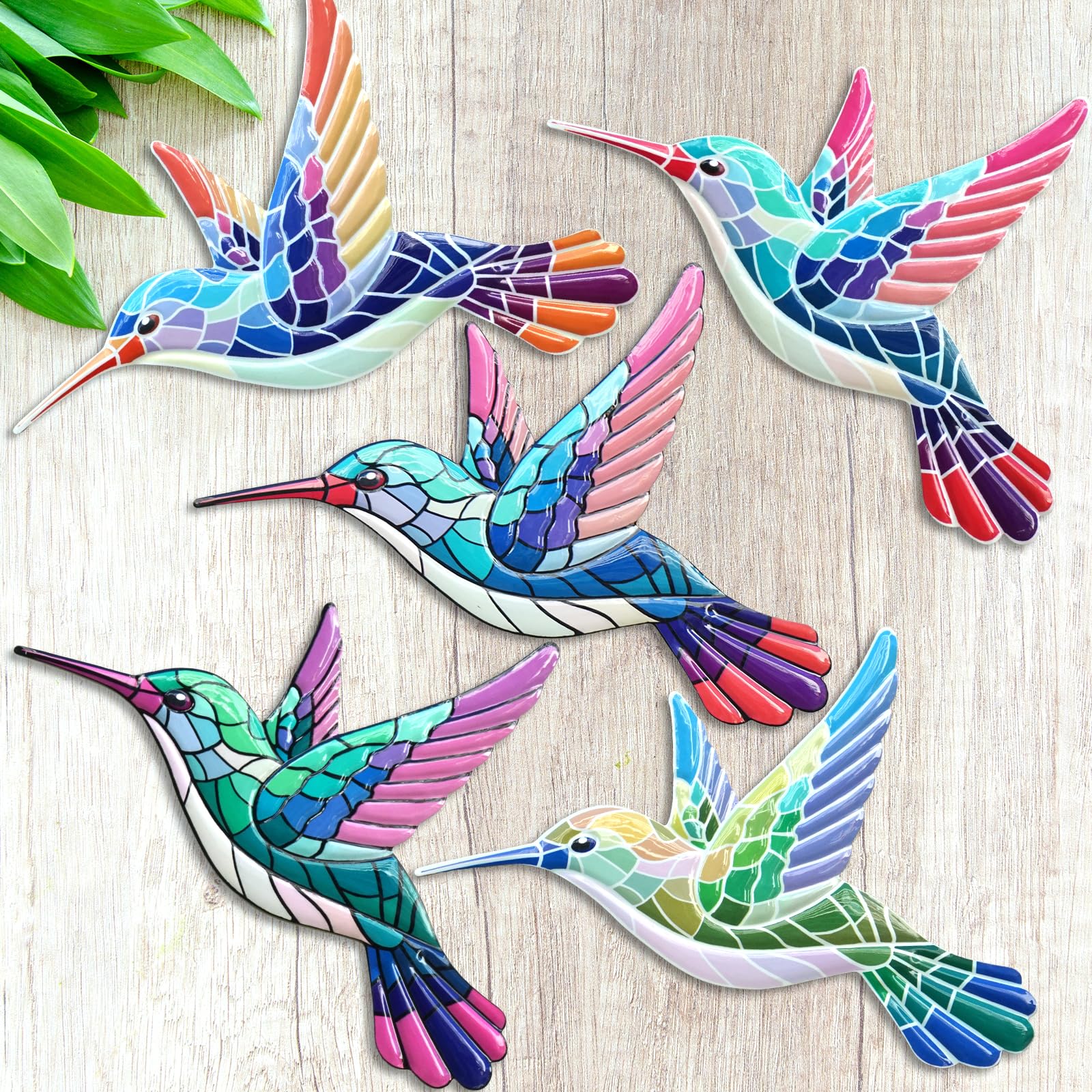 Photo 1 of ***not glass**5 Pack Hummingbird Outdoor Metal Wall Art, Hummingbird Stained Glass Waterproof Metal Wall Decor for Outside Fence Garden Yard Patio, Hanging 12.5 inch Large Wall Art Gifts for Women Grandma Mom