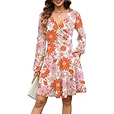 ANRABESS Womens Long Sleeve Wrap Dress Floral Flowy A-Line Casual Work Spring Vacation Short Dresses