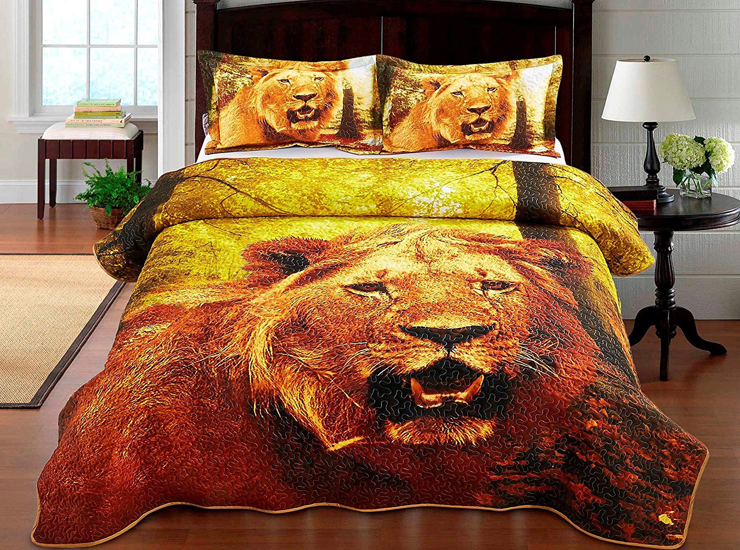 Cheap Bednlinens 3 Piece Lion King 3d Print Comforter Set With Two