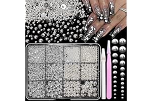 ANOLEAIR Silver Pearl Beads for Nails, Nail Pearls for Nail Art, Round Silver Pearls Nails, Caviar Nail Beads, Small Tiny Half Pearl Bead Gems for DIY Nail Art, Face Makeup and Craft Hats Clothes