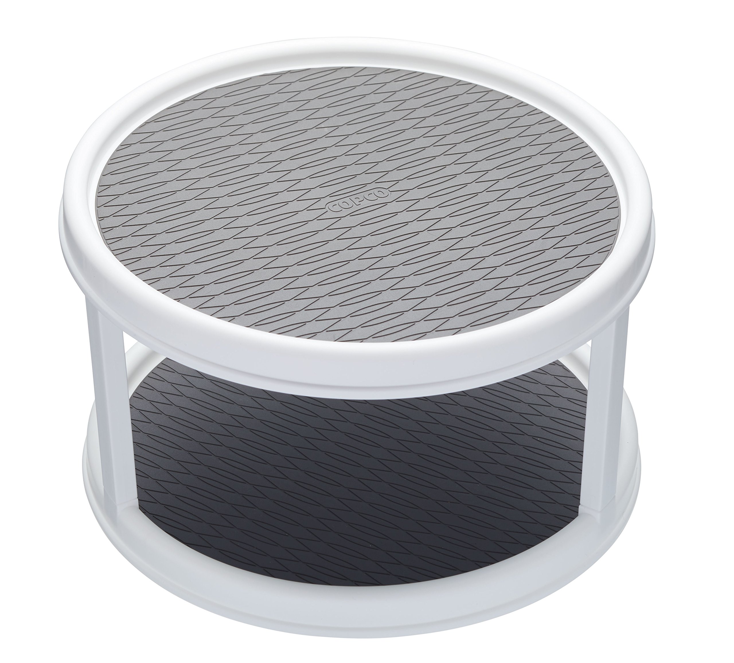 Copco Basics Plastic 2-Tier Lazy Susan-Style Kitchen Worktop and Shelf Organiser,White/Grey, 30 cm