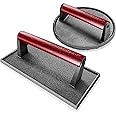 Cast Iron Bacon Press 7" Round & Rectangle 8"x4" Cast Iron Grill Press - Meat Press for Bacon, Steak, Burgers and Sandwiches - Non-Stick Griddle Press with Cool-Touch Wood Handle