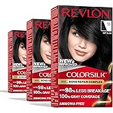 Revlon ColorSilk with Bond Repair Complex, Black Permanent Hair Color, 100% Gray Coverage, Ammonia Free Hair Dye, Vegan Keratin, 11 Soft Black (Pack of 3)