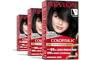 Revlon ColorSilk with Bond Repair Complex, Black Permanent Hair Color, 100% Gray Coverage, Ammonia Free Hair Dye, Vegan Keratin, 11 Soft Black (Pack of 3)